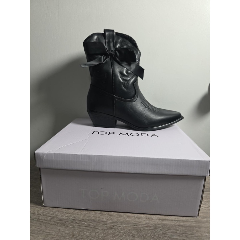 Top Moda Willa-25 Women's Black Western Cowboy Boots Bow Size 8 New